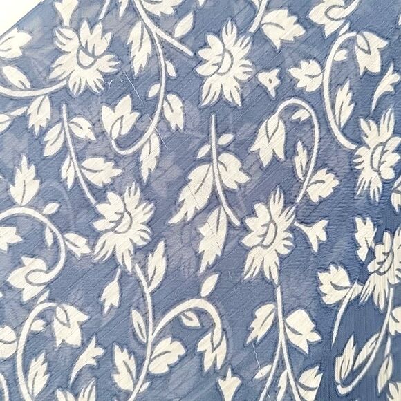 AAKAA Blue White Sheer Floral V-neck Blouse size L Loose Fitting Flowy Tassels - Picture 10 of 13